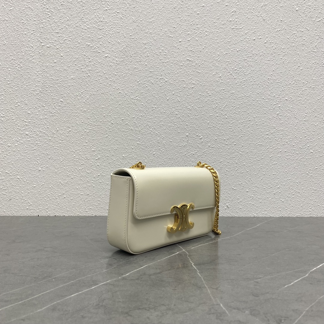 Celine Chain Shoulder Bag Claude In Shiny Calfskin White/Gold 197992